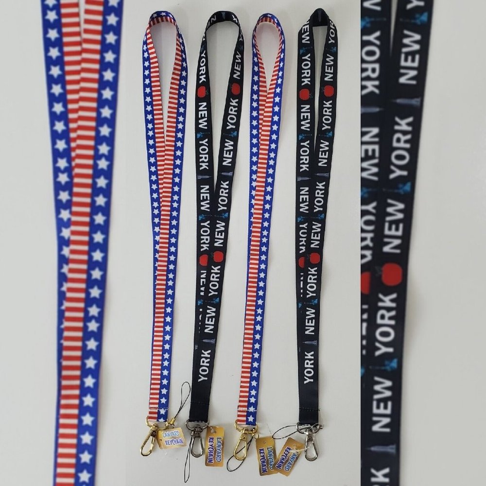 USA FLAG-NEW YORK LANYARD HOLDER ID-KEY NECK STRAP NECKLACE MULTICOLOR